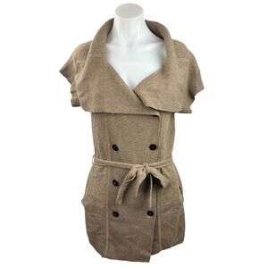 Loiz Brown Cashmere Wool Knit Double Breasted Tie Belted Blazer Coat Jacket Sz M
